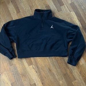 Jordan Brooklyn Black Cropped Quarter-Zip Pullover with White Jumpman - S ✔️✔️